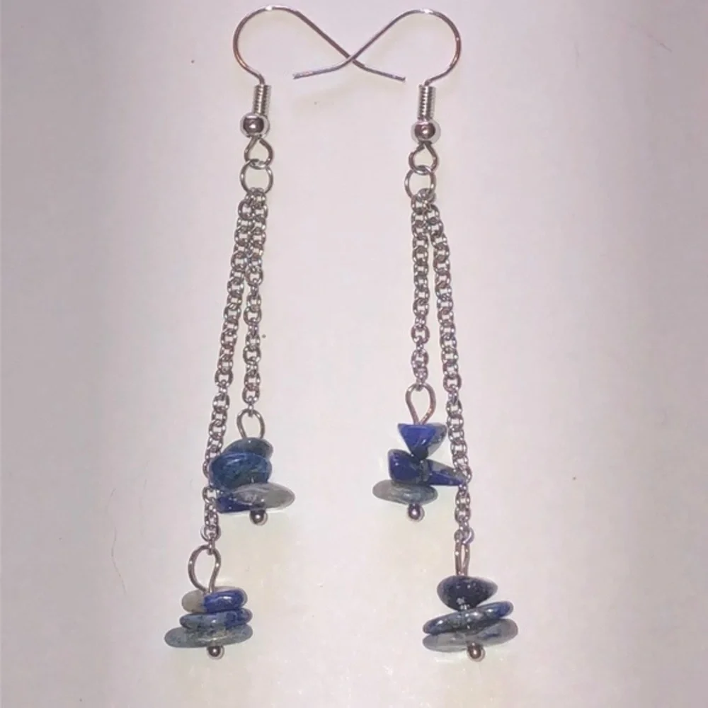Sodalite Blue Semi Precious Stone and Silver Boho Dangle Earrings
